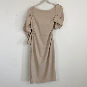 BADGLEY MISCHKA Mark and James beige short drape sleeve knee length dress